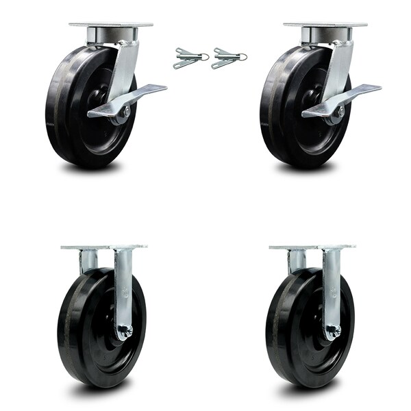 Service Caster 8 Inch Kingpinless Phenolic Wheel Caster Brakes and Swivel Locks 2 Rigid, 2PK SCC-KP30S820-PHR-SLB-BSL-2-R-2 - main